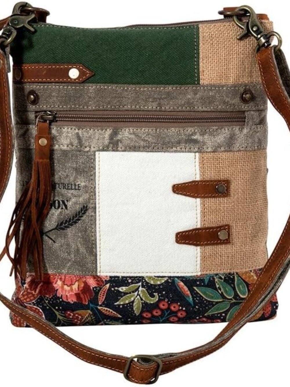 Crossbody Bag for Women - Western Upcycled Canvas & Leather Shoulder Handbag Flo